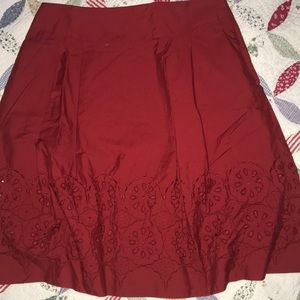 Red Lined eyelet skirt, size 14 - Loft
